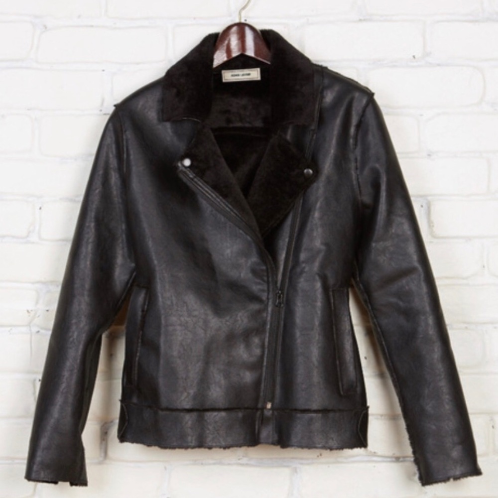 Black faux leather biker moto jacket